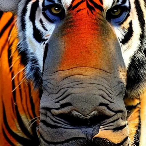 Image similar to a hairy rhino with the colours of a tiger.