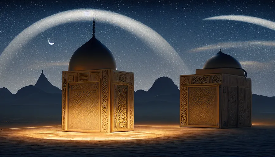 Image similar to ✨🕌🌙, Art Deco, in socotra island, starry night, Trending artstation, octane render, cgsociety, surrealist, cinematic, shadow of the tomb rider