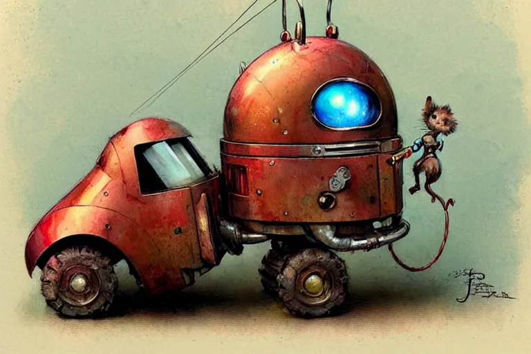 Image similar to adventurer ( ( ( ( ( 1 9 5 0 s retro future robot android mouse circus dumptruck. muted colors. ) ) ) ) ) by jean baptiste monge!!!!!!!!!!!!!!!!!!!!!!!!! chrome red