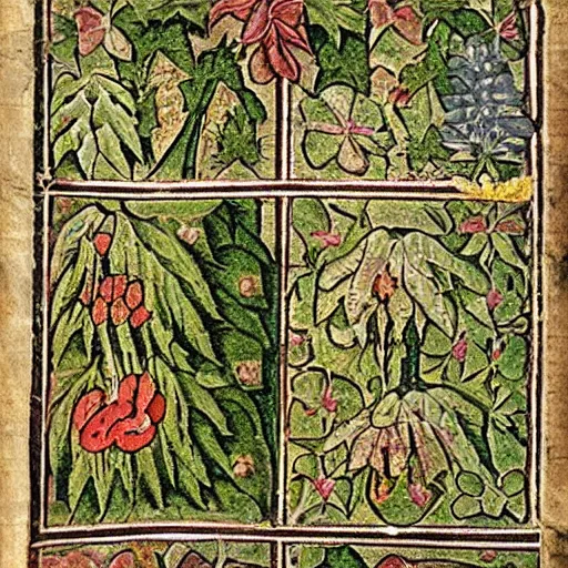 Image similar to botanical vaporwave medieval manuscript gif