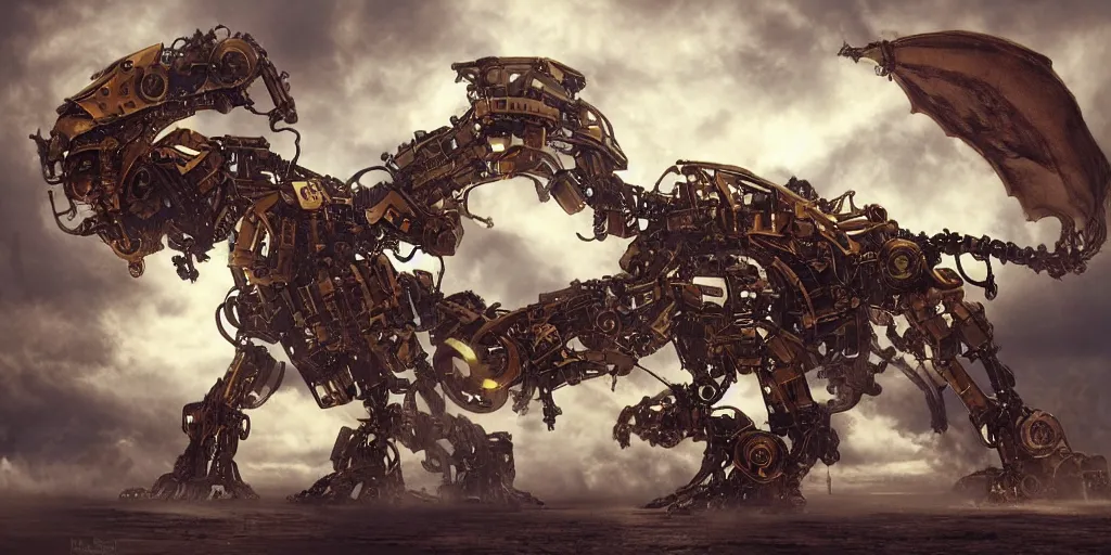 Image similar to steampunk mecha dragon charging up a powerful attack, scifi, extremely detailed