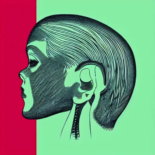 Image similar to stipple shaded illustration of a human ear by ilya kuvshinov, anatomy book, retro flat colors, retrofuturism