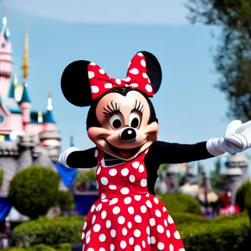 Image similar to the Minnie Mouse character at Disneyland giving you the middle finger