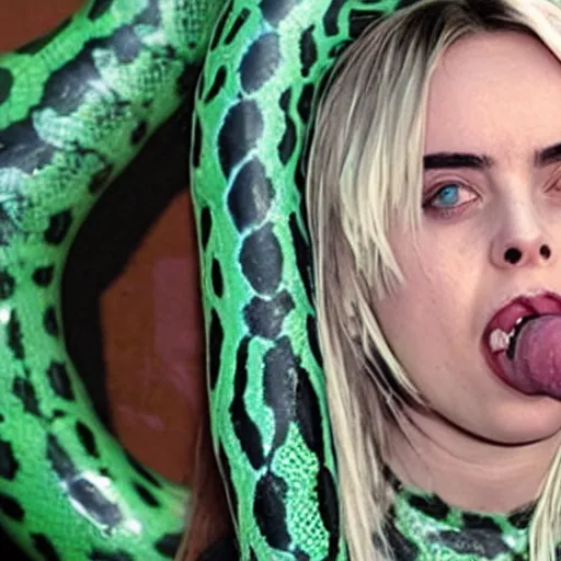 Image similar to billie eilish having mouth full of snakes