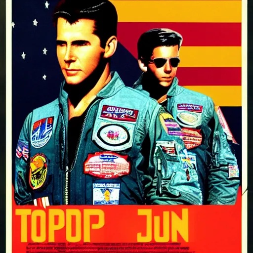 Prompt: a Bauhaus collage movie poster for Top Gun. F-14 jets