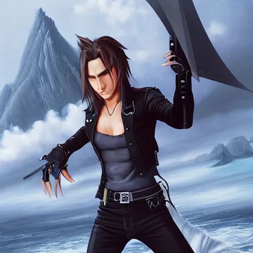 Prompt: squall from final fantasy viii, matte painting by artgerm, artstation