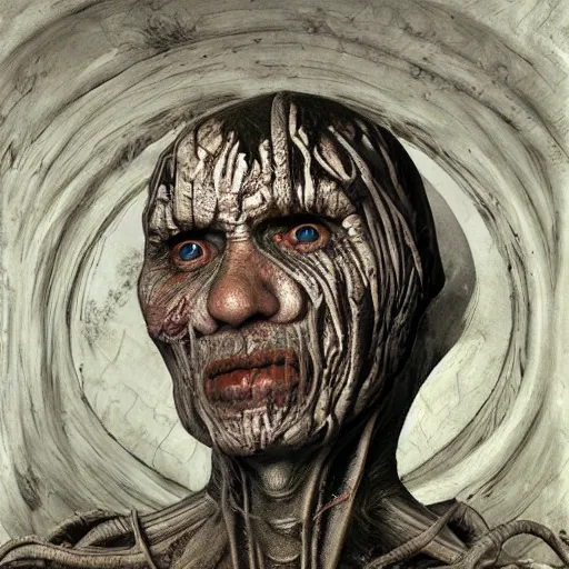 Image similar to portrait of andrei romanovich chikatilo who became a degraded abomination, photo - realistic, color image, 2 k, highly detailed, by h. r. giger