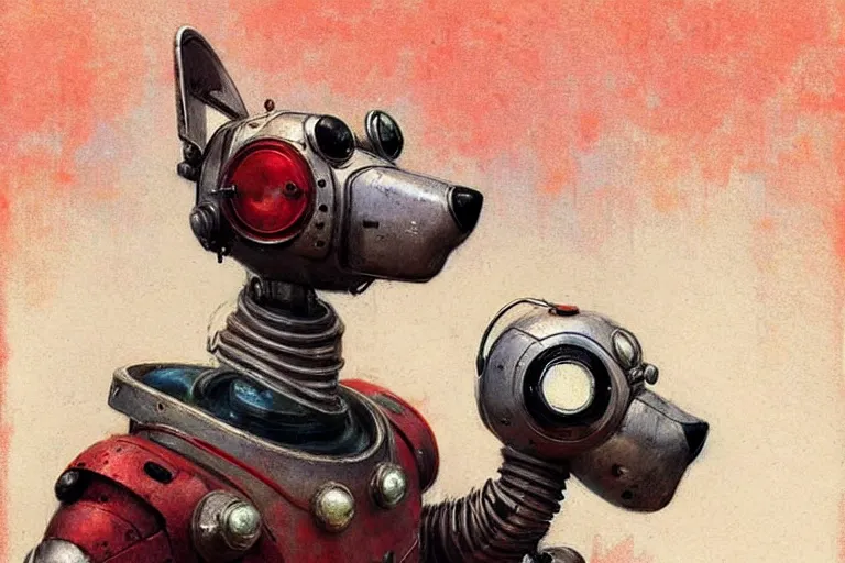 Image similar to adventurer ( ( ( ( ( 1 9 5 0 s retro future robot android dog. muted colors. ) ) ) ) ) by jean baptiste monge!!!!!!!!!!!!!!!!!!!!!!!!! chrome red