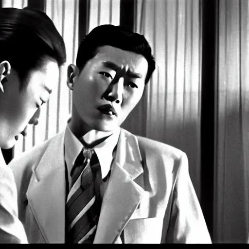 Image similar to 1950s Korean thriller film noir, Shin Sang-ok, 35mm film, Cooke Varotal 20-100 T3.1