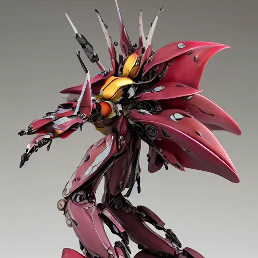 Image similar to futuristic nepenthes mecha pitcher plant body, sepals forming helmet, floral details, nepenthes, 8 k hd resolution, barbatos gundam with floral inlay, bandai box art, star wars, makoto kobayashi, frank gehry, raymond swanland