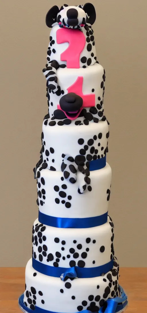 Image similar to tall 3 tiered birthday cake with a hyena laying on each tier of the cake