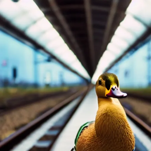 Image similar to A duck going home from work by train