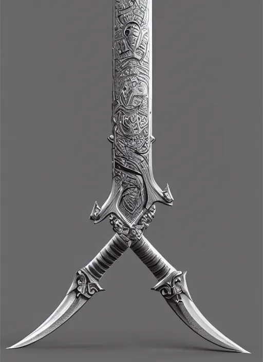 Image similar to epic fantasy sword, Proto-Slavic mythology, white background, detailed and realistic, 4k, artstation, octane render