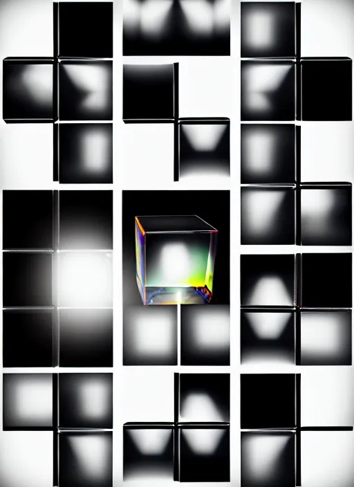 Image similar to grid montage of optica with cube shaped lens, square shaped black cubes, cube shaped, detailed colored textures, lashes, advanced art, art styles mix, wet reflections in square cubes, sunshine light, hd macro photograph, from side, various eyelid positions