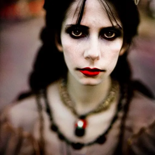 Image similar to A beautiful portrait of a lady vampire, victorian, photography, 35mm, depth of field, bokeh, soft light, cinematic, steve mccurry