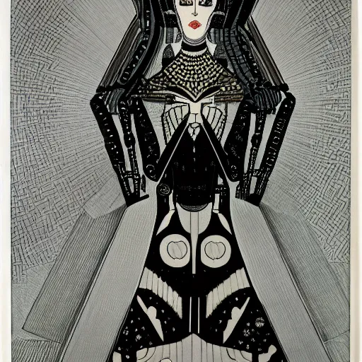 Image similar to a portrait of a female android by aubrey vincent beardsley