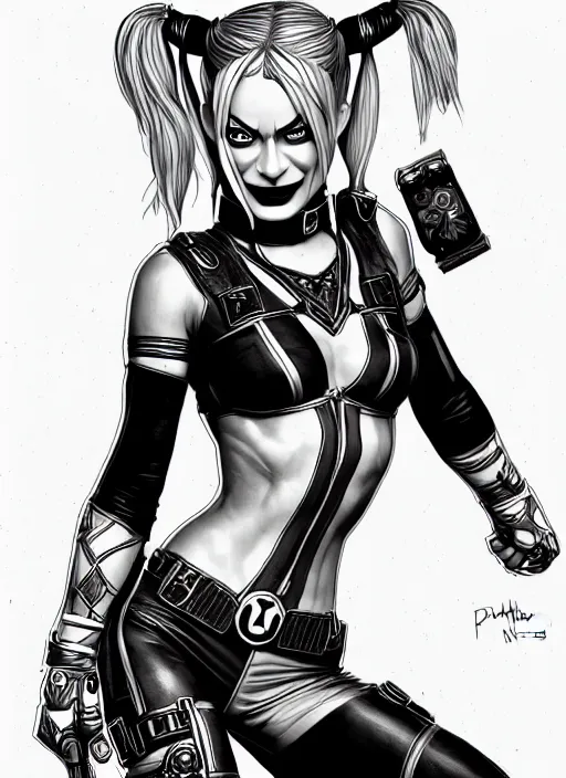 Prompt: symmetry concpet art, full shot, traditional ink, sketch, of olivia wilde as harley quinn, line sketch, intricate, elegant, highly detailed, monochrome, digital painting, artstation, concept art, sharp focus, illustration, art by borderlands 3 and peter polach