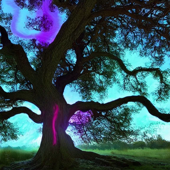 Prompt: crystal oak tree, phosphorescent skin, nacreous flare