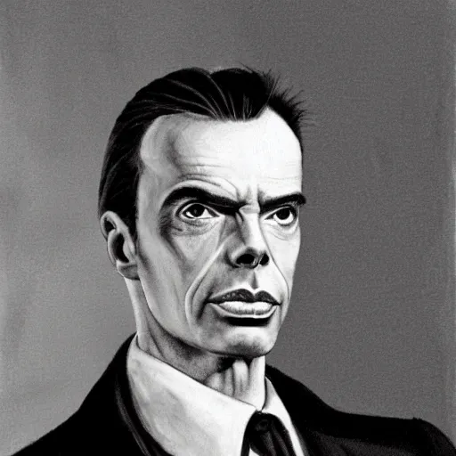 Prompt: photorealistic portrait of aldous huxley