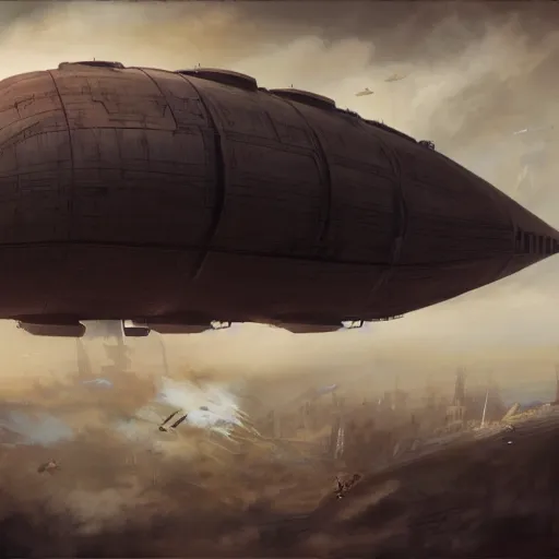 Prompt: a brutalist painting of a large steampunk airship getting shot down in the sky, by charlie bowater, 4 k