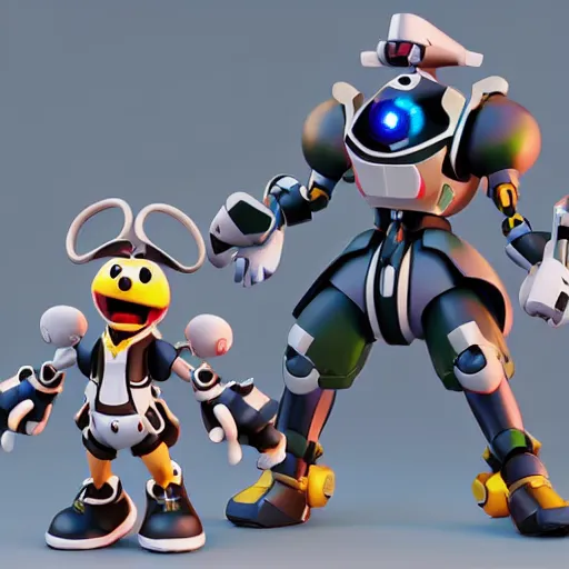 Image similar to cute kingdom hearts heartless with glowing eyes mechs, fullbody gunpla, in 3 d octane render, pixar big hero 6 art station, hard surface style, with studio lighting and decals