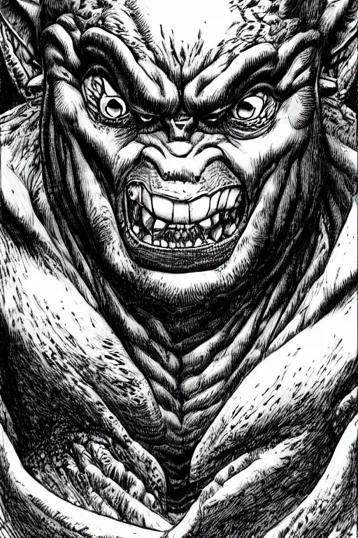 Image similar to hunched ogre, highly detailed, digital art, sharp focus, trending on art station, kentaro miura manga art style