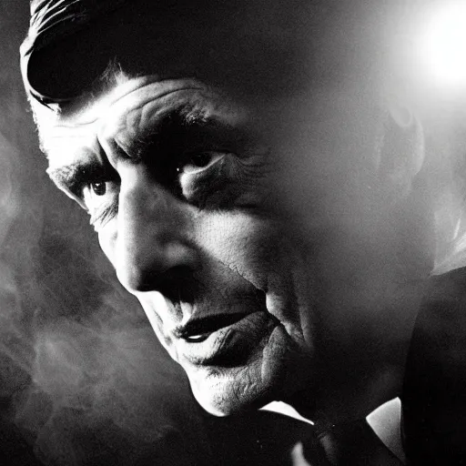 Image similar to arsene wenger as a 1 9 4 0 s gangster, noir, fog, serious, extreme detail, realistic, rain, atmospheric, cigarette in mouth, movie still, studio light 4 k