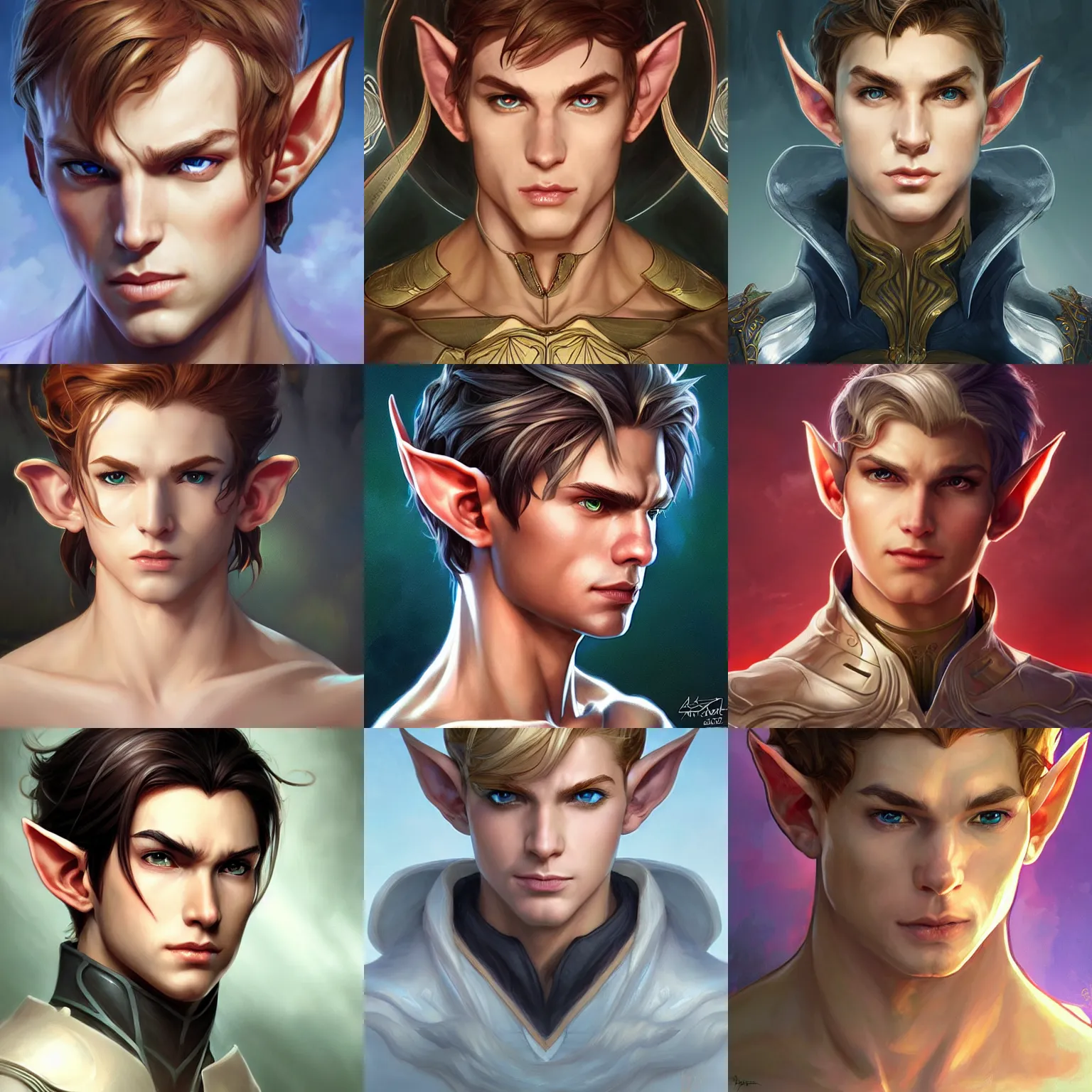 Prompt: character concept portrait, head-on centralized, elf prince. Detailed, high quality, dynamic lightning, fantasy. Artwork by artgerm, WLOP, alex ross, greg rutknowski, Alphonse Mucha