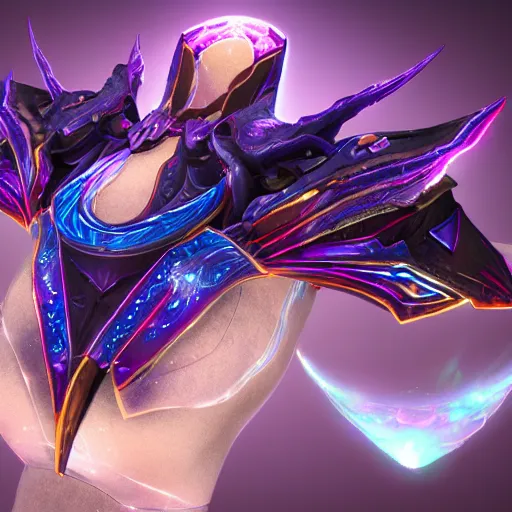 Prompt: Spaulder shoulder Armor set made of galaxies and sci fi parts conjuring cosmic energy, surrealism, smooth, intricate, elegant, galactic energy, power aura, neon glowing spells, digital render, artstation, concept art, high tech fantasy, sharp focus, photorealism, art by Jason Chan and Riot Studios and Blizzard Studios, Unreal engine 5