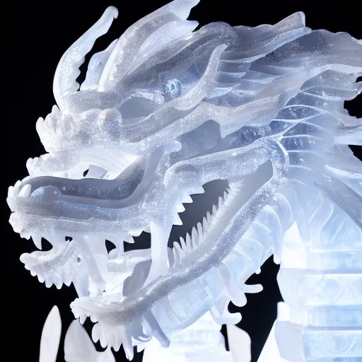 Prompt: an extremely detailed ice sculpture of a chinese dragon, studio lighting, 8K UHD