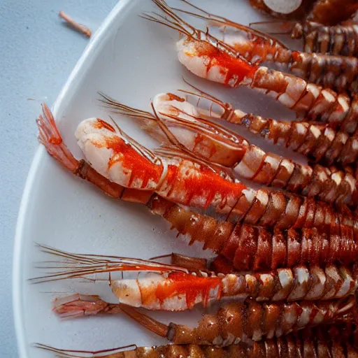 Image similar to macro photo of gourmet langoustines served on a pile of bleached dead coral