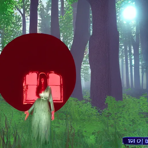 Prompt: scarlet witch horror game in a forest screenshot