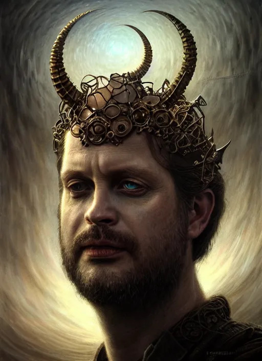 Prompt: closeup portrait shot of a the king of hell in a scenic dystopian environment, intricate, elegant, highly detailed, centered, digital painting, artstation, concept art, smooth, sharp focus, illustration, artgerm, tomasz alen kopera, peter mohrbacher, donato giancola, joseph christian leyendecker, wlop, boris vallejo