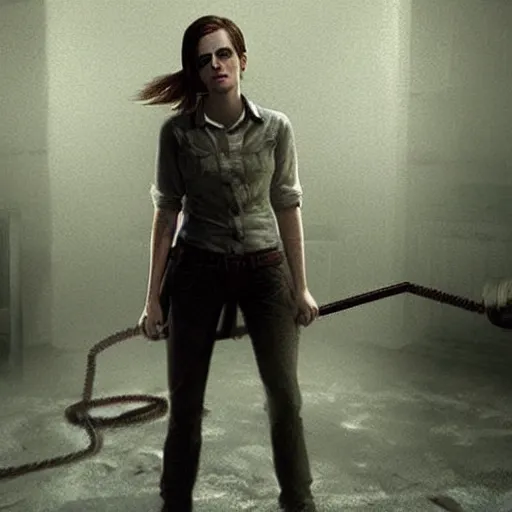 Image similar to Screenshot of Emma Watson as a character in Outlast video game