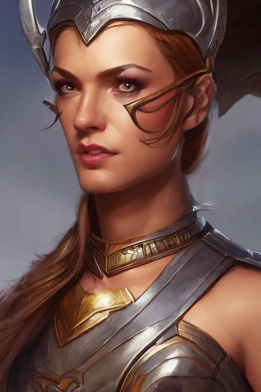 Image similar to amazon valkyrie athena, d & d, fantasy, portrait, highly detailed, headshot, digital painting, trending on artstation, concept art, sharp focus, illustration, art by artgerm and greg rutkowski and magali villeneuve