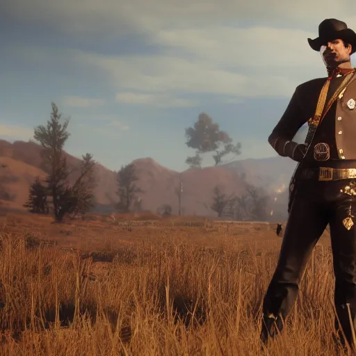 Image similar to Film still of Freddy Mercury, from Red Dead Redemption 2 (2018 video game)