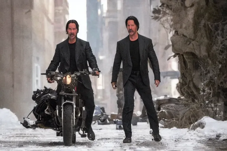 Prompt: john wack, starring keanu reeves and tom cruise, directed by chad stahelski, film still