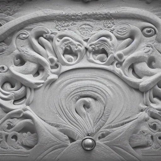 Image similar to museum of intricate details made of white whispy forms, 8 k, octane render