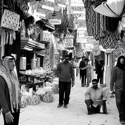 Image similar to arabic lantern bazaar, award winning black and white photography