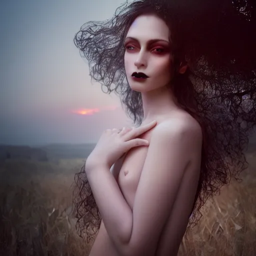 Image similar to photographic portrait of a stunningly beautiful gothic female in soft dreamy light at sunset, contemporary fashion shoot, by edward robert hughes, annie leibovitz and steve mccurry, david lazar, jimmy nelsson, breathtaking, 8 k resolution, extremely detailed, beautiful, establishing shot, artistic, hyperrealistic, beautiful face, octane render