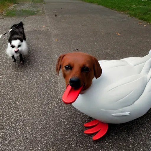 Image similar to my dog took my duck for a walk.