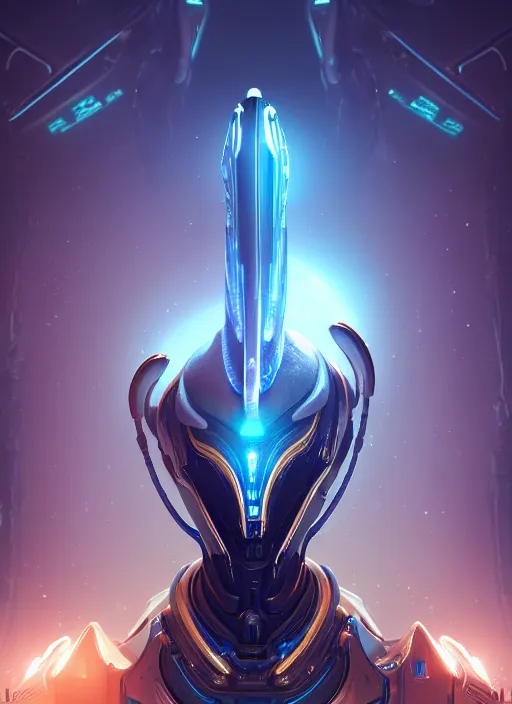 Image similar to benevolent cyborg necromancer, scifi, futurism, alien room background, white, blue, gold, protoss, warframe, highly detailed, trending on artstation, soft light, sharp edges, illustration, character design, art by vitaly bulgarov and nivanh chanthara