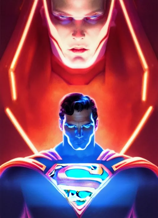 Image similar to symmetry!! portrait of superman, sci - fi, tech wear, glowing lights!! intricate, elegant, highly detailed, digital painting, artstation, concept art, smooth, sharp focus, illustration, art by artgerm and greg rutkowski and alphonse mucha