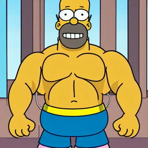 Prompt: Homer Simpson as a body builder