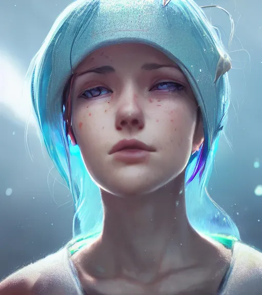 Prompt: highly detailed macro shot of a female portrait with a look of disgust, unreal engine, loish, rhads, makoto shinkai and tom bagshaw, reflective global illumination, god rays, detailed and intricate environment