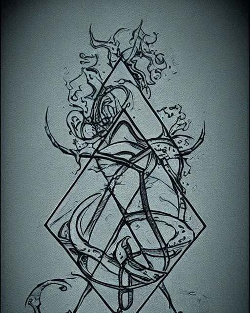 Prompt: cool alchemy tattoo design idea on transparent background