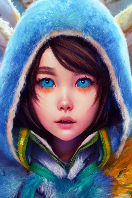 Prompt: cute eskimo girl, vivid colors, high details, cinematic, 8k resolution, beautiful detailed, photorealistic, digital painting, artstation, concept art, smooth, sharp focus, illustration, fantasy background, artstation trending, octane render, unreal engine