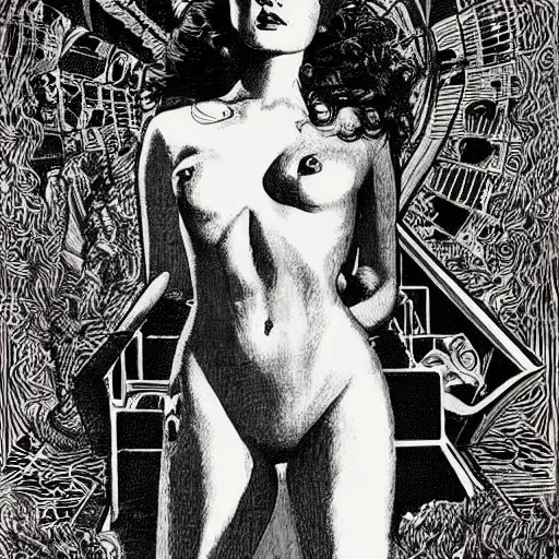 Prompt: a beautiful painting representative of the art style of virgil finlay