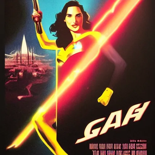 Prompt: retro scifi poster of gal gadot