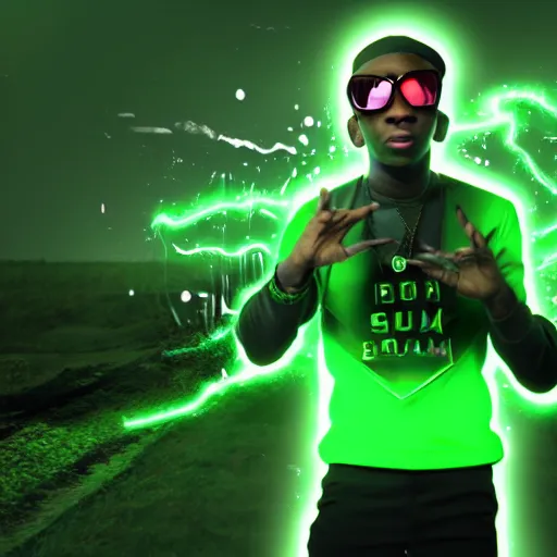 Prompt: ! dream soulja boy with glowing green magic, octane render